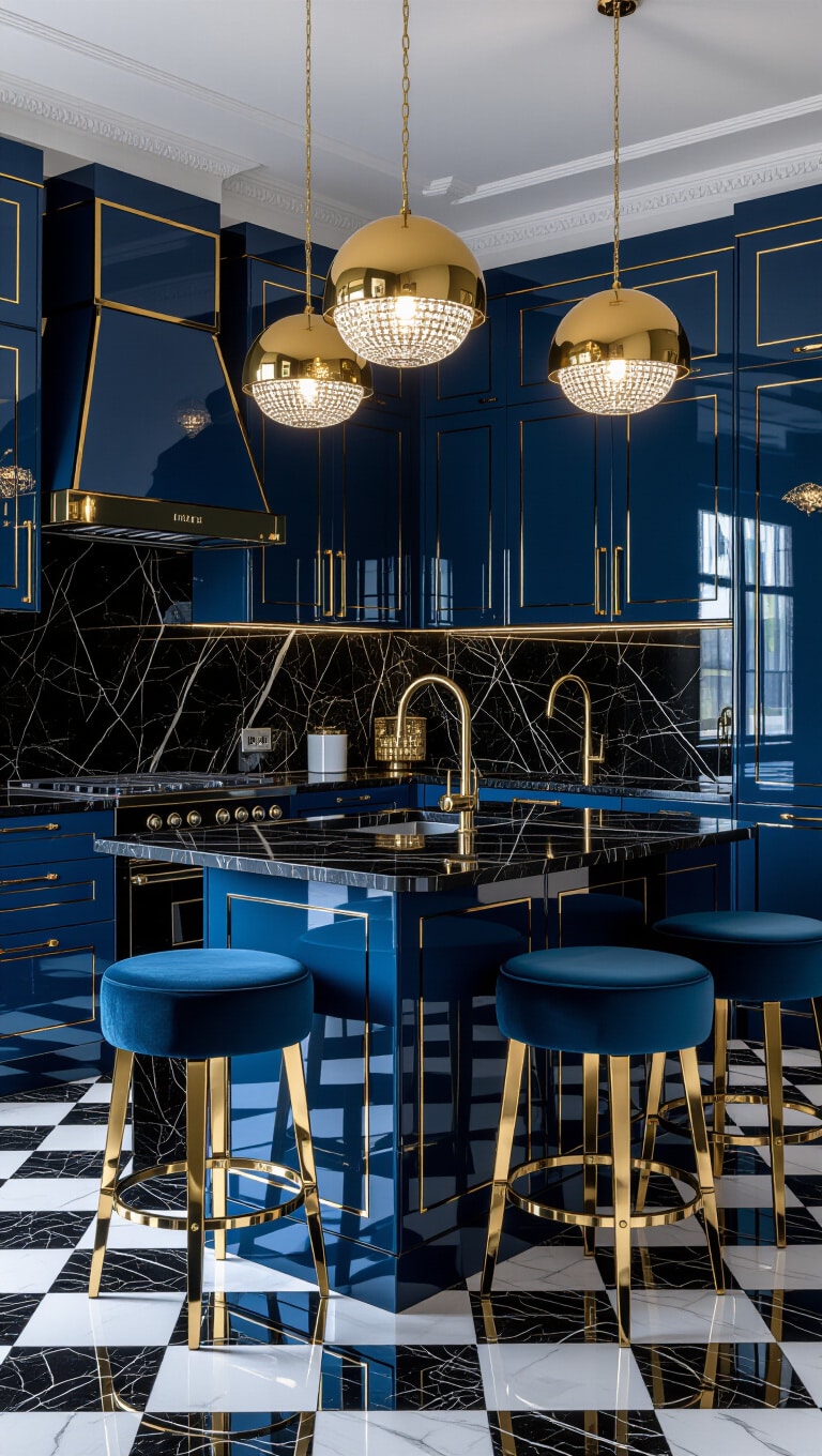 Art Deco Sky Blue Glam Kitchen