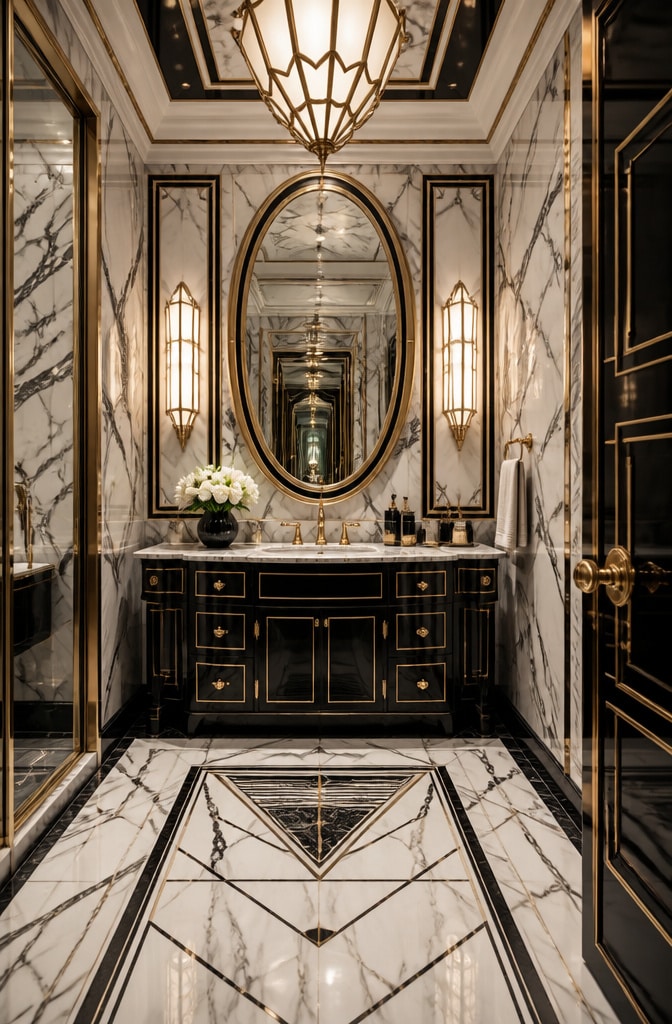 Art Deco White Marble Bathroom