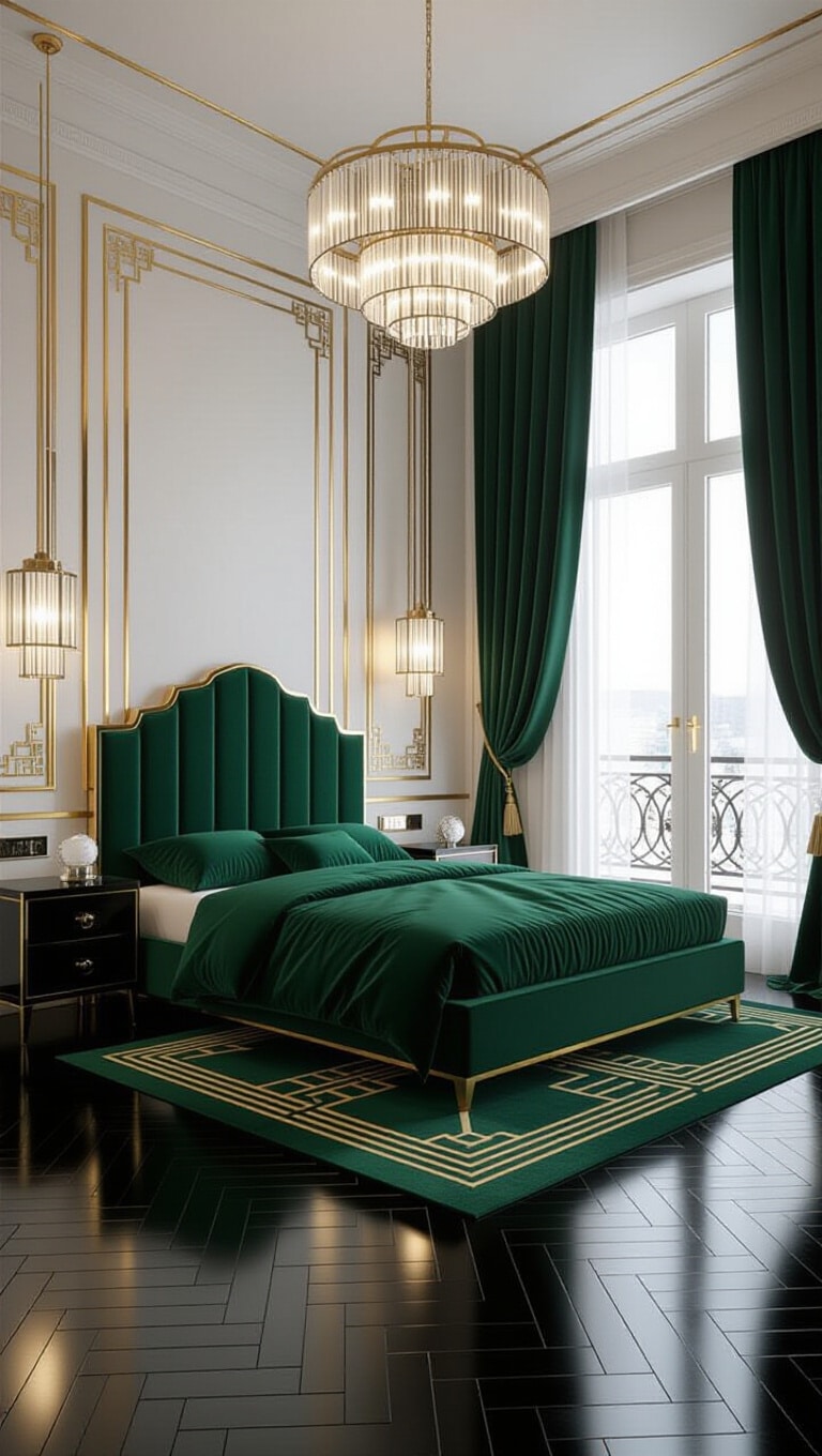 Art Deco White Wall Bedroom