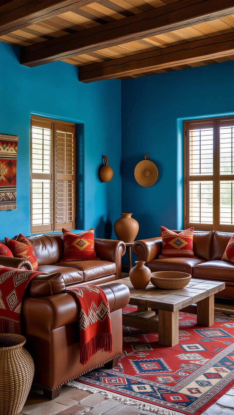 Artisan Blue and Rust Southwestern Living Room