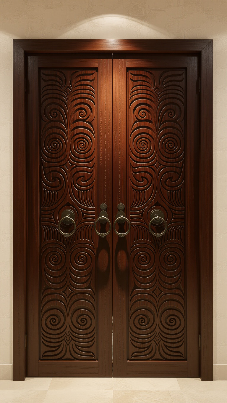 Artisan Carved Tribal Double Doors
