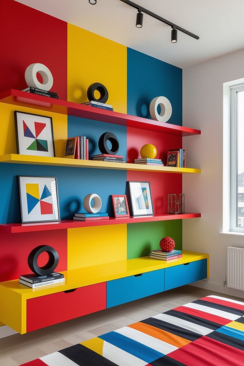 Artistic Color Block Shelf Decor Bedroom