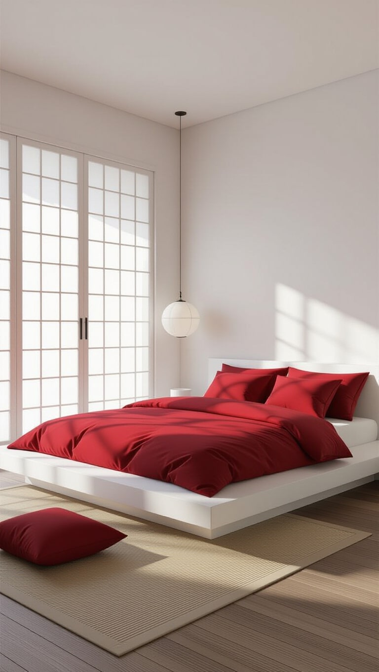 Asian-Inspired Red and White Zen Bedroom