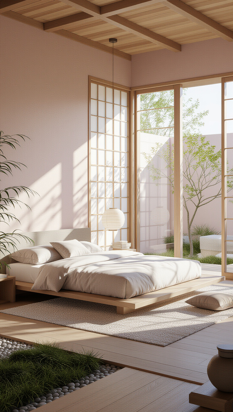 Asian Zen Pink and White Bedroom
