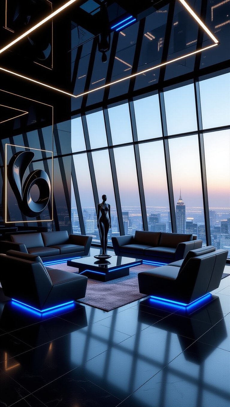 Avant-Garde Black Futuristic Living Room