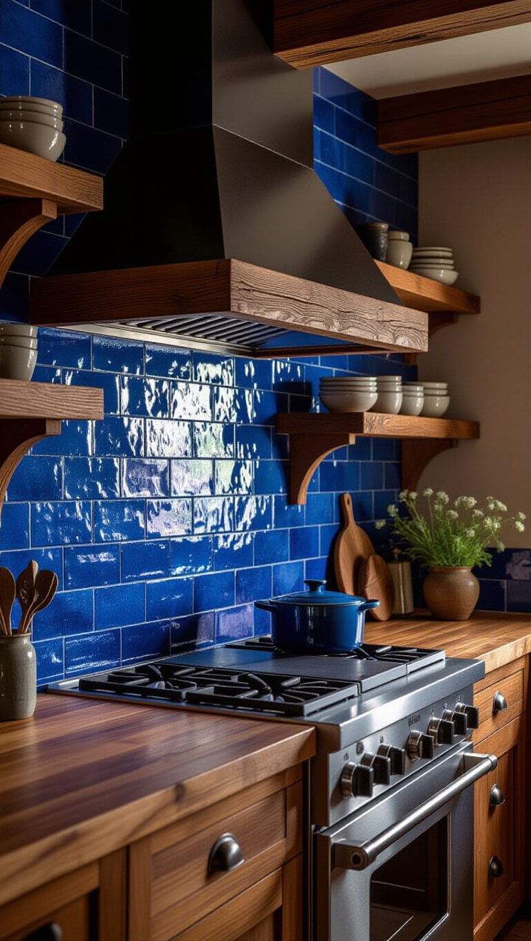 Blue Artisan Textured Kitchen Tiles