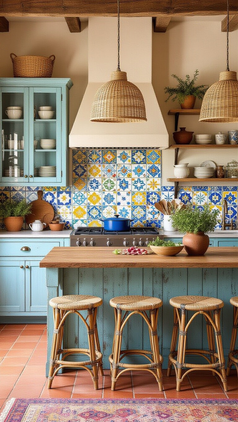 Bohemian Baby Blue Eclectic Kitchen