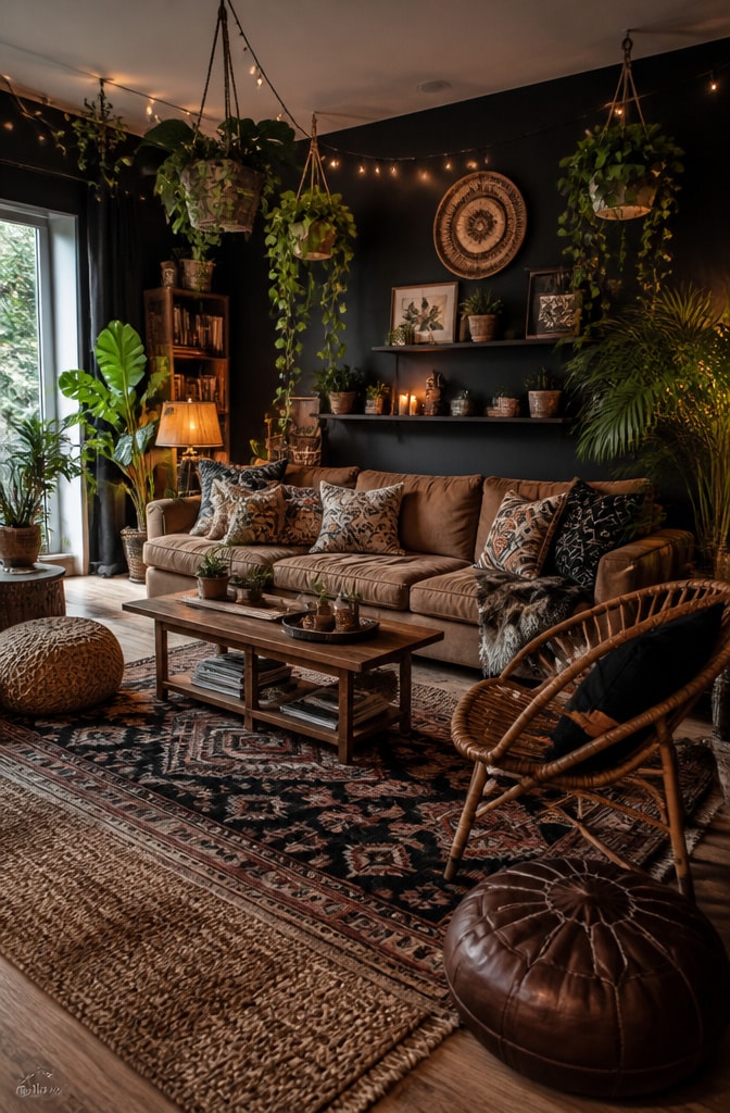 Bohemian Black and Brown Eclectic Living Room