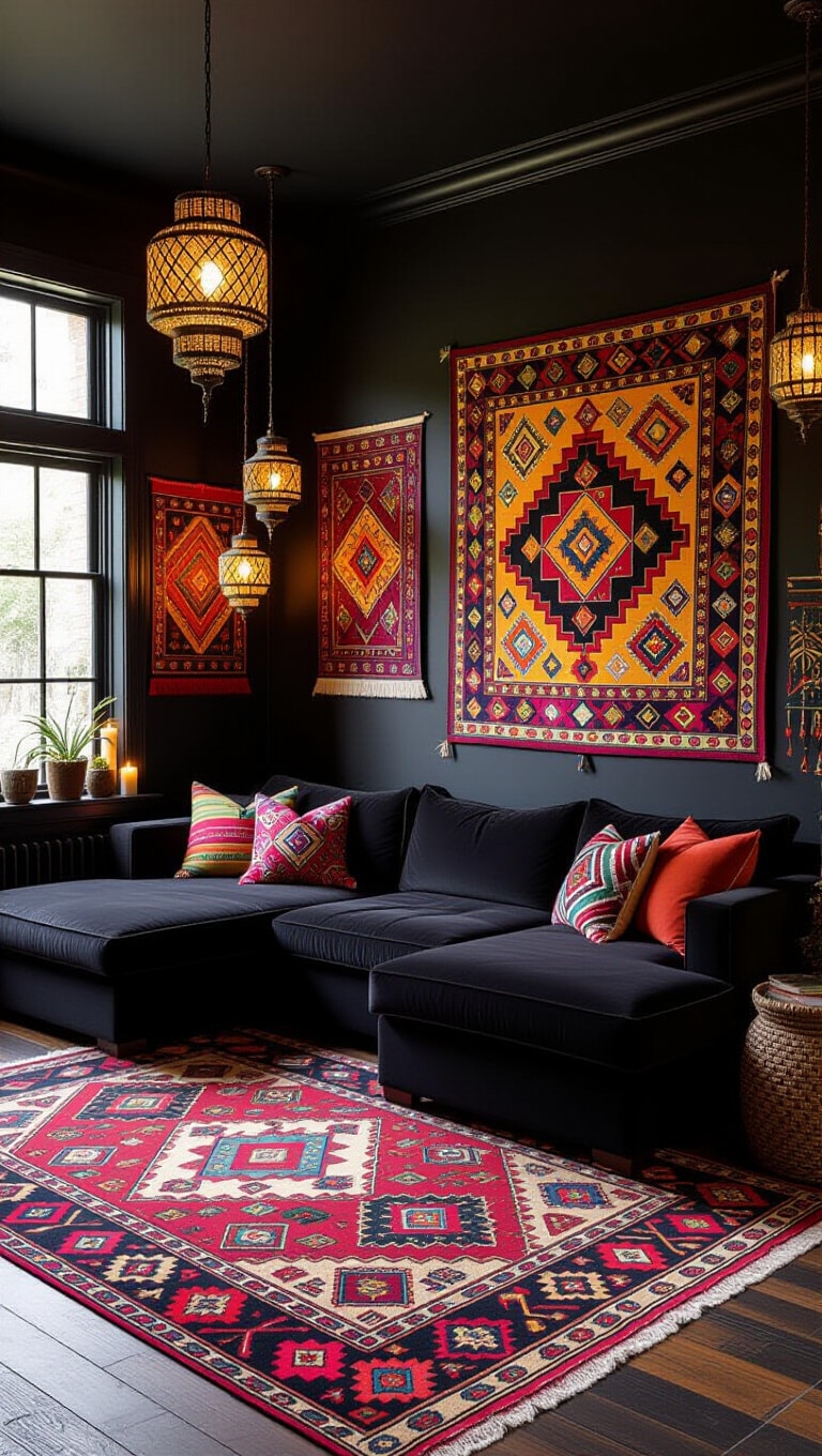 Bohemian Black Eclectic Living Room