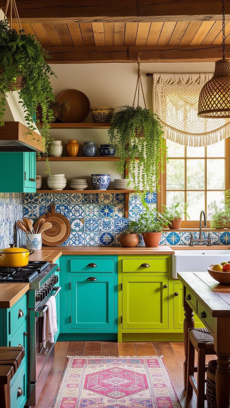 Bohemian Blue and Green Eclectic Kitchen