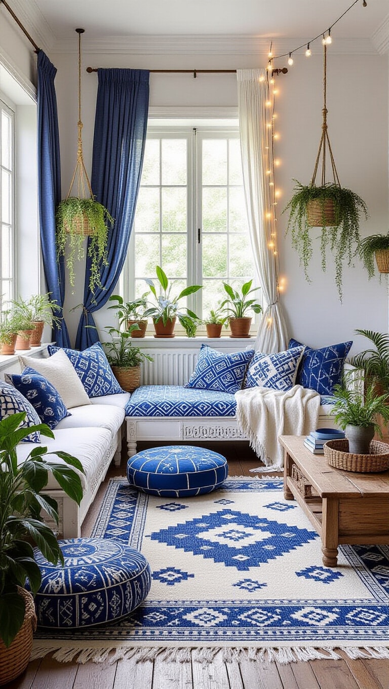 Bohemian Blue and White Living Room