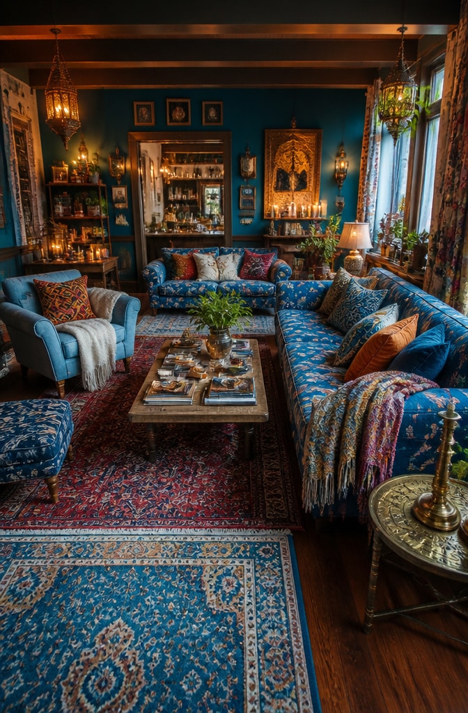 Bohemian Blue Eclectic Living Room