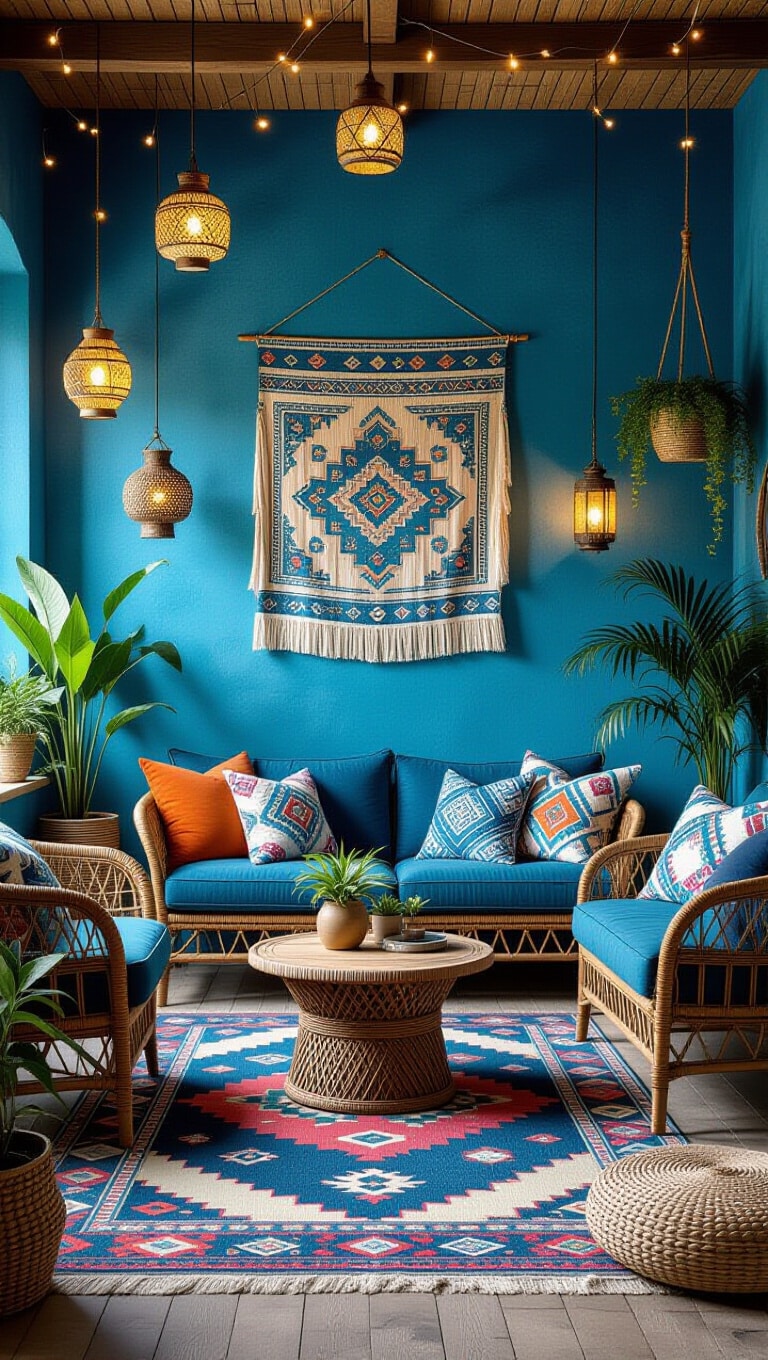 Bohemian Blue Eclectic Living Room