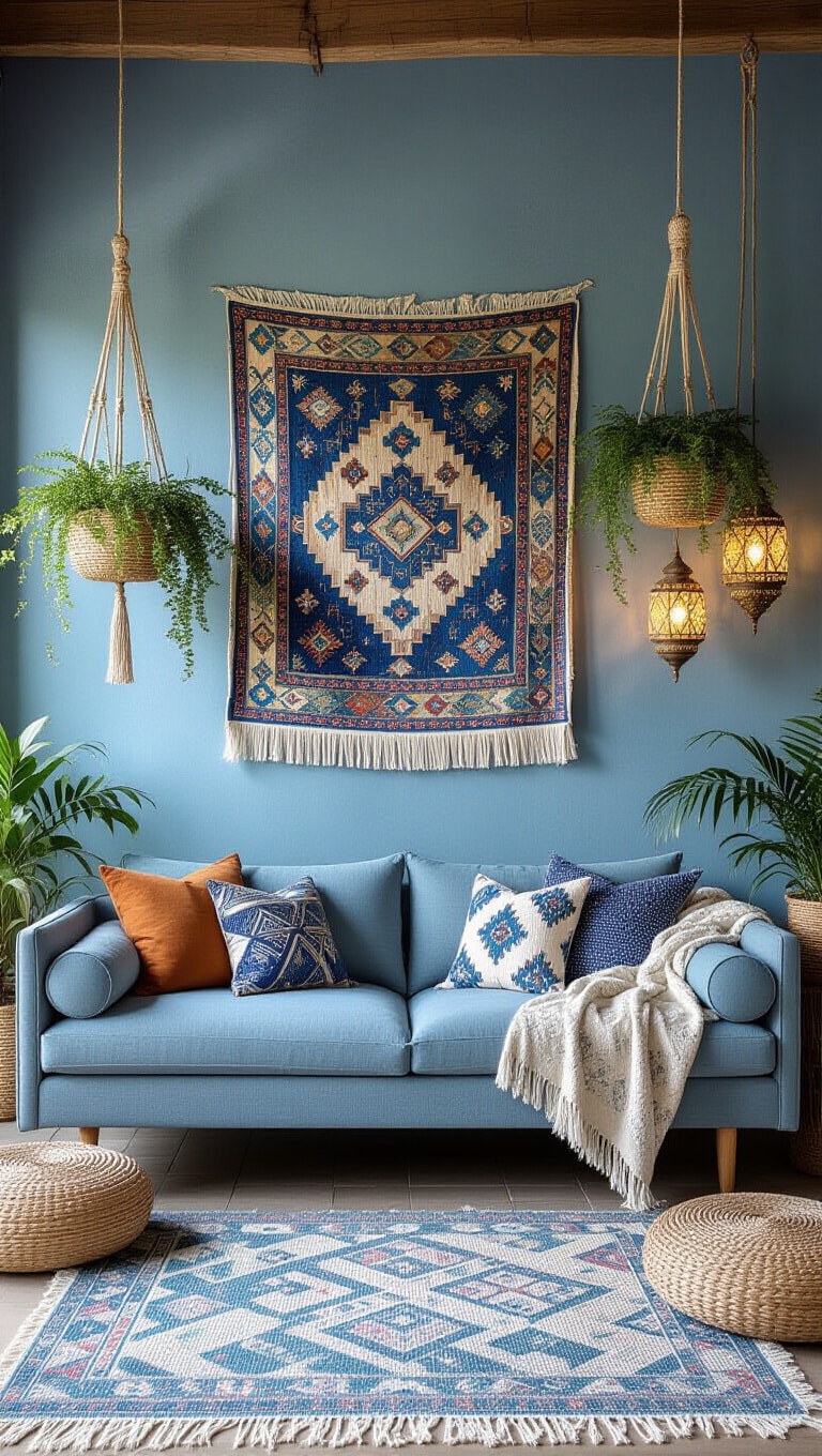 Bohemian Blue Grey Living Room