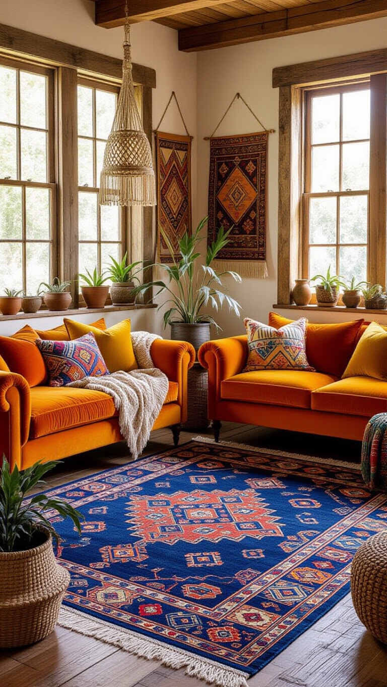 Bohemian Blue Rug Living Room