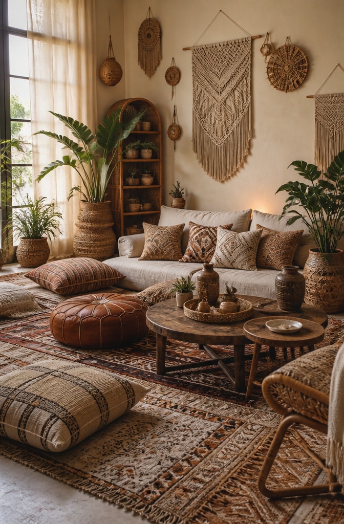 Bohemian Brown and Beige Living Room