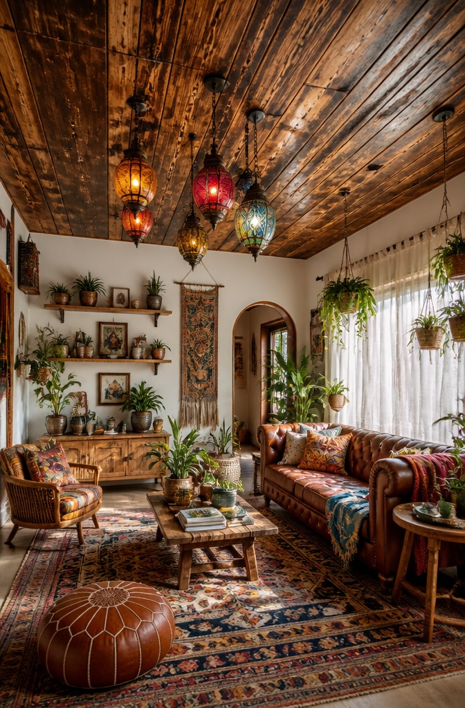 Bohemian Brown Ceiling Living Room