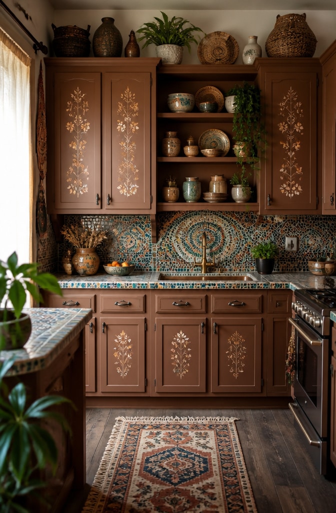 Bohemian Brown Painted Kitchen Cabinets