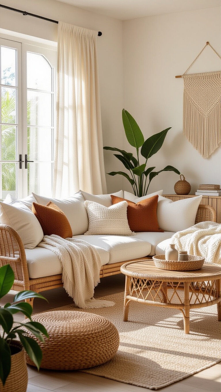 Bohemian Chic Brown and Cream Living Room