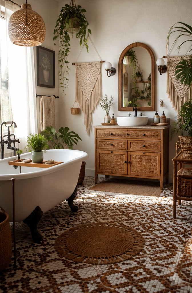 Bohemian Chic Brown and White Bathroom