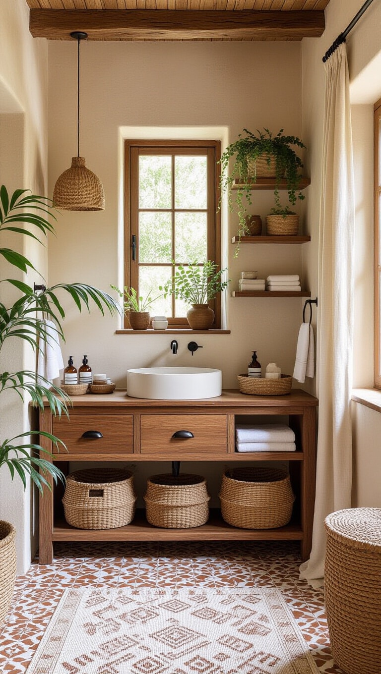 Bohemian Chic Cream and Brown Bathroom