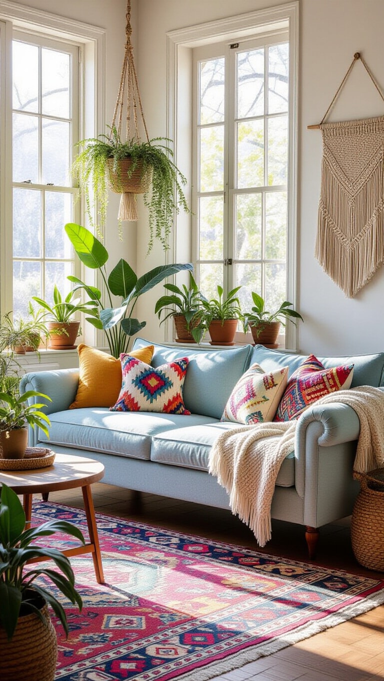 Bohemian Chic Light Blue Couch Living Room