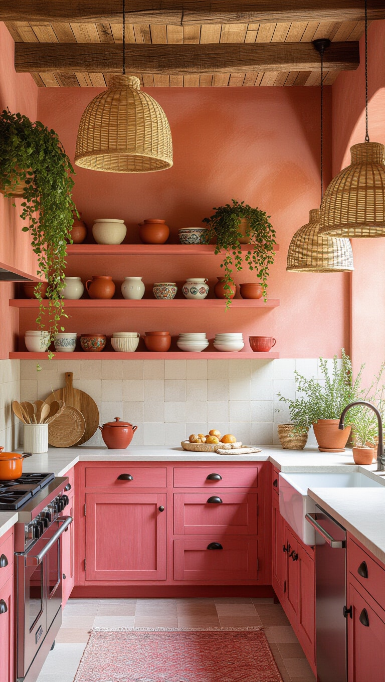 Bohemian Chic Pink and Red Kitchen