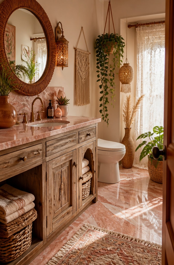 Bohemian Chic Pink Marble Bathroom