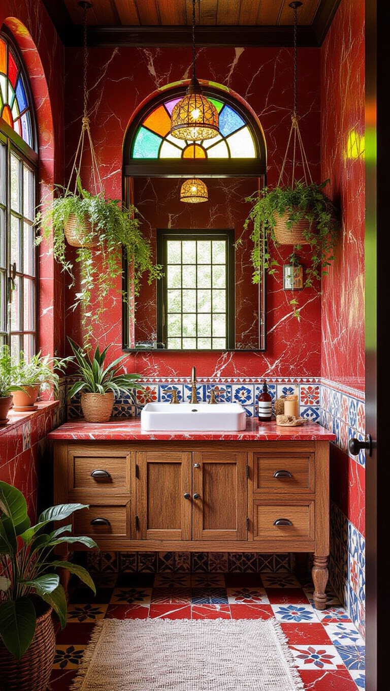 Bohemian Chic Red Marble Bathroom
