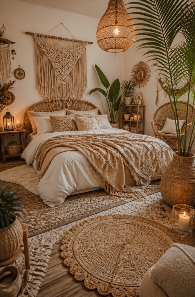 Bohemian Chic White and Beige Bedroom