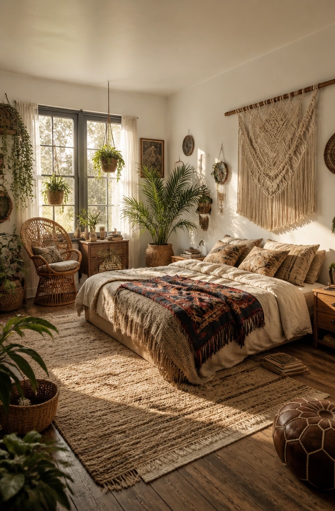 Bohemian Chic White and Beige Bedroom