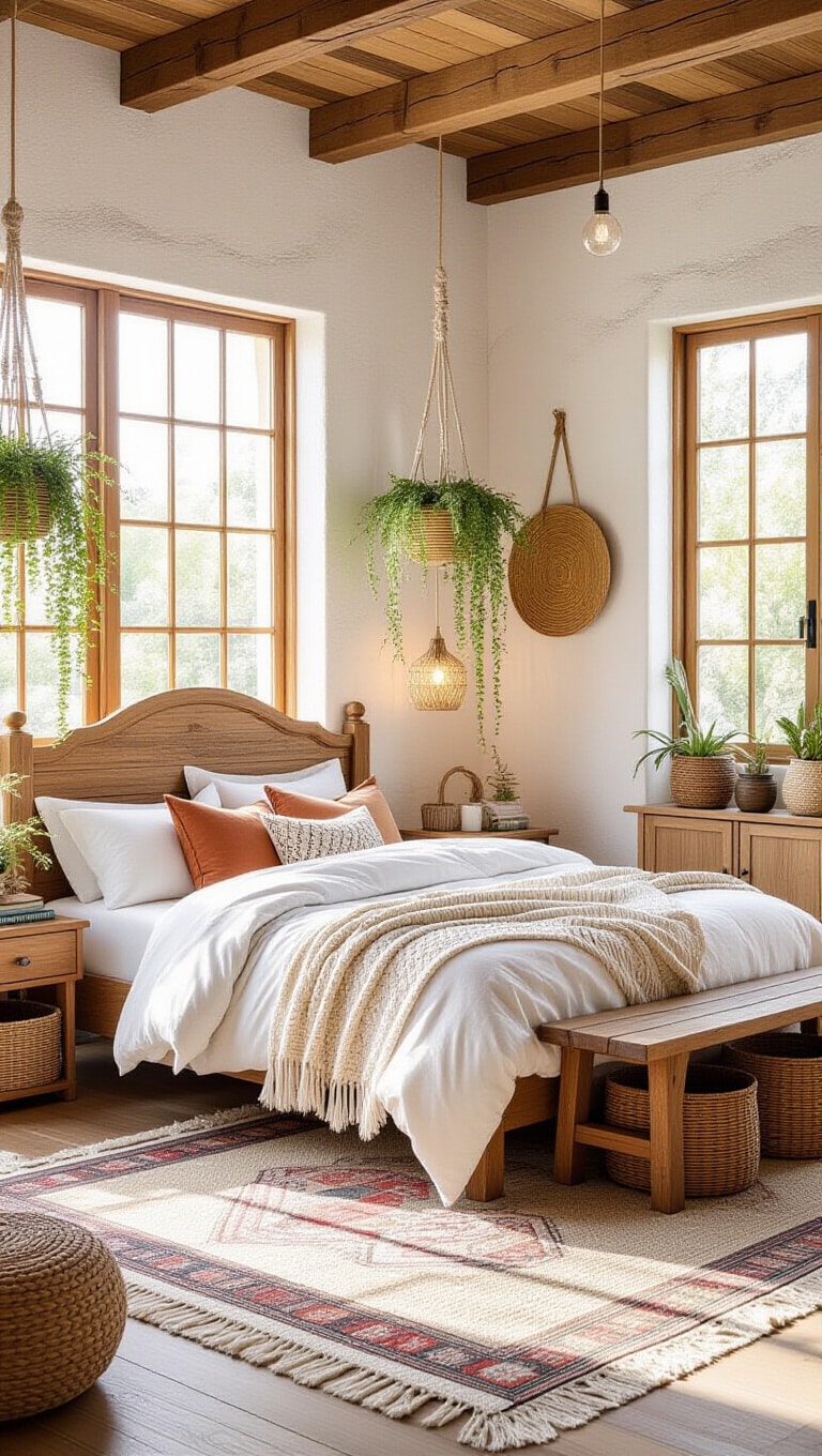 Bohemian Chic White and Wood Bedroom