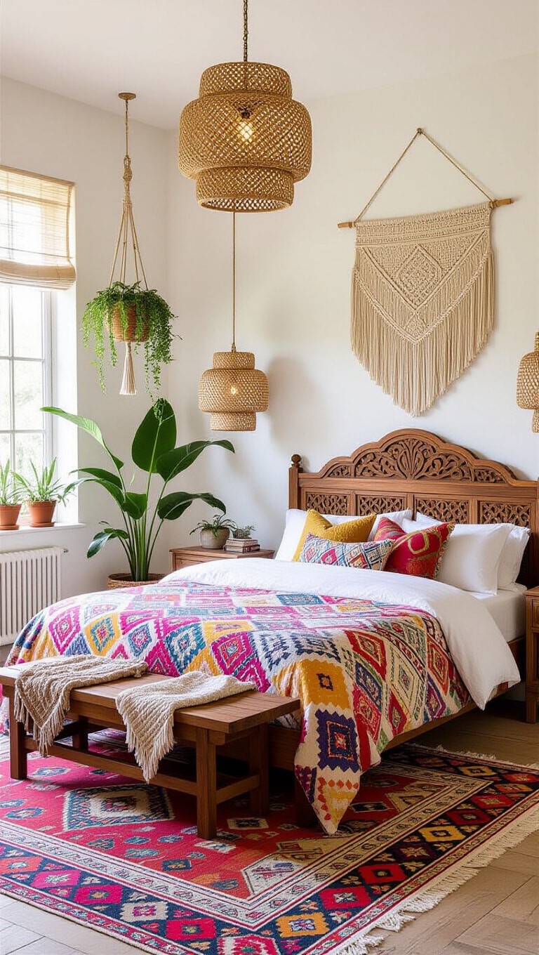 Bohemian Chic White Wall Bedroom