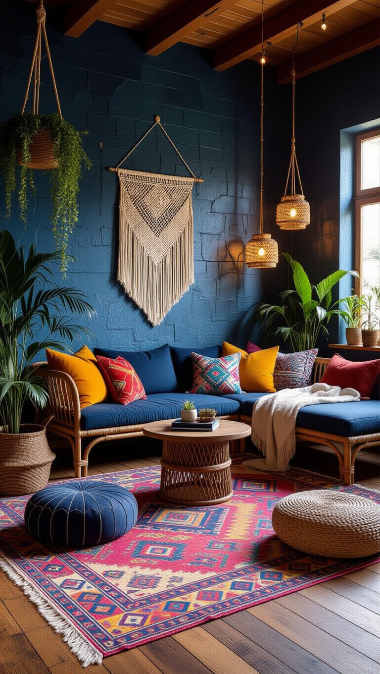Bohemian Dark Blue Living Room