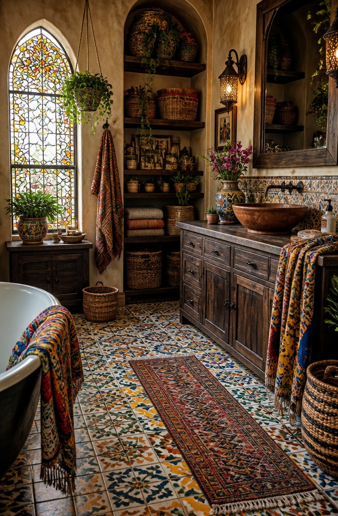 Bohemian Dark Brown Eclectic Bathroom