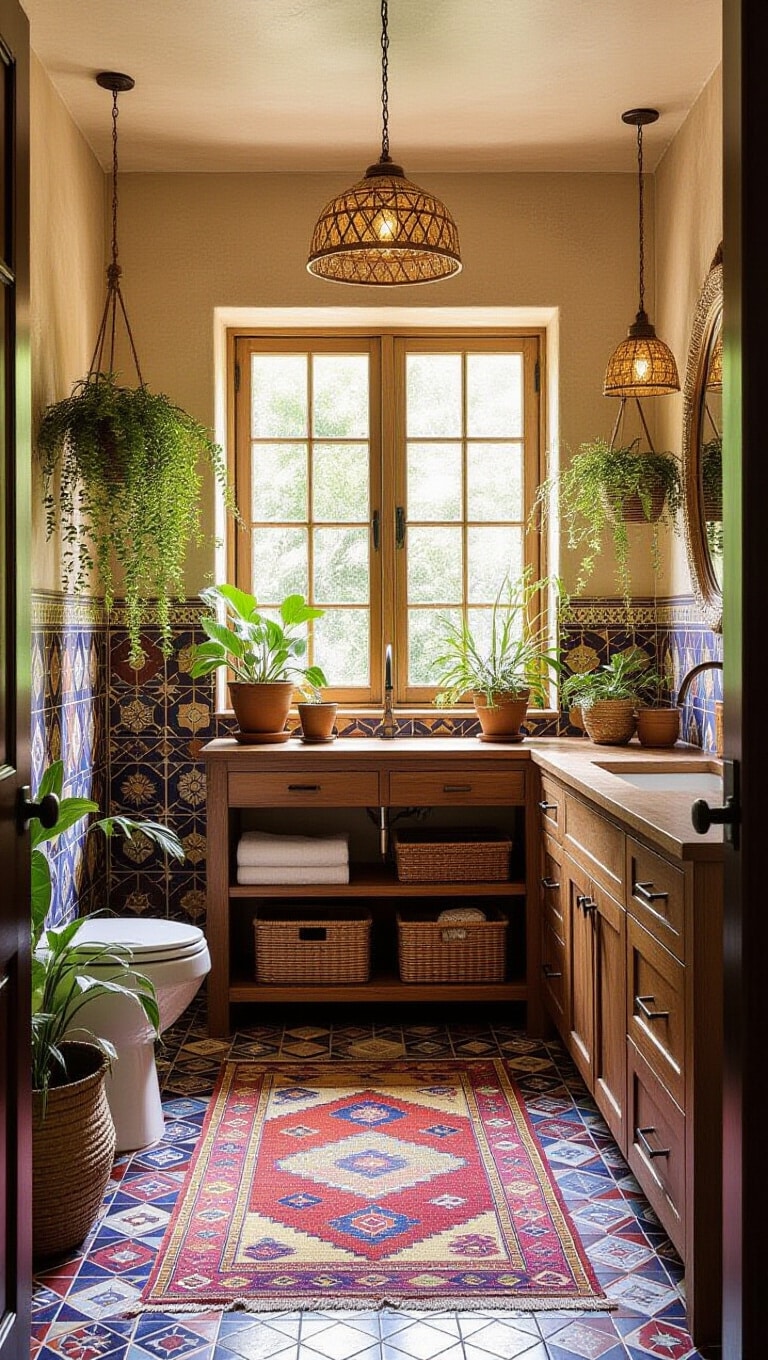 Bohemian Dark Brown Tile Bathroom Oasis