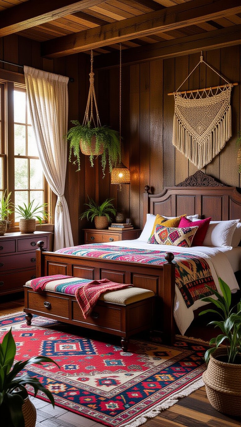 Bohemian Dark Wood Eclectic Bedroom