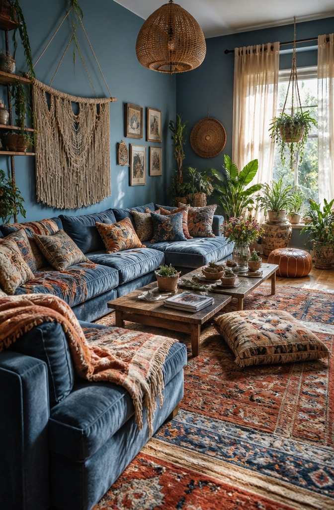 Bohemian Dusty Blue Living Room