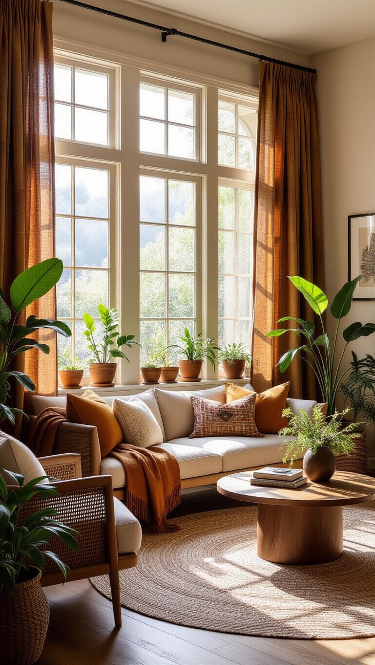 Bohemian Earth Tone Brown Curtains Setup