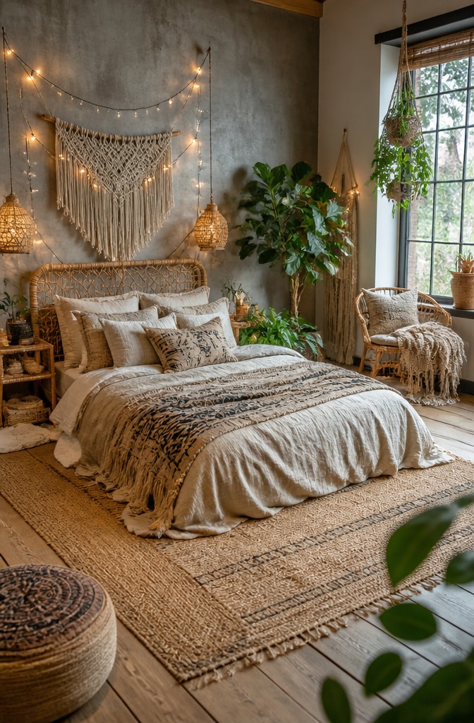 Bohemian Gray and Beige Bedroom Oasis