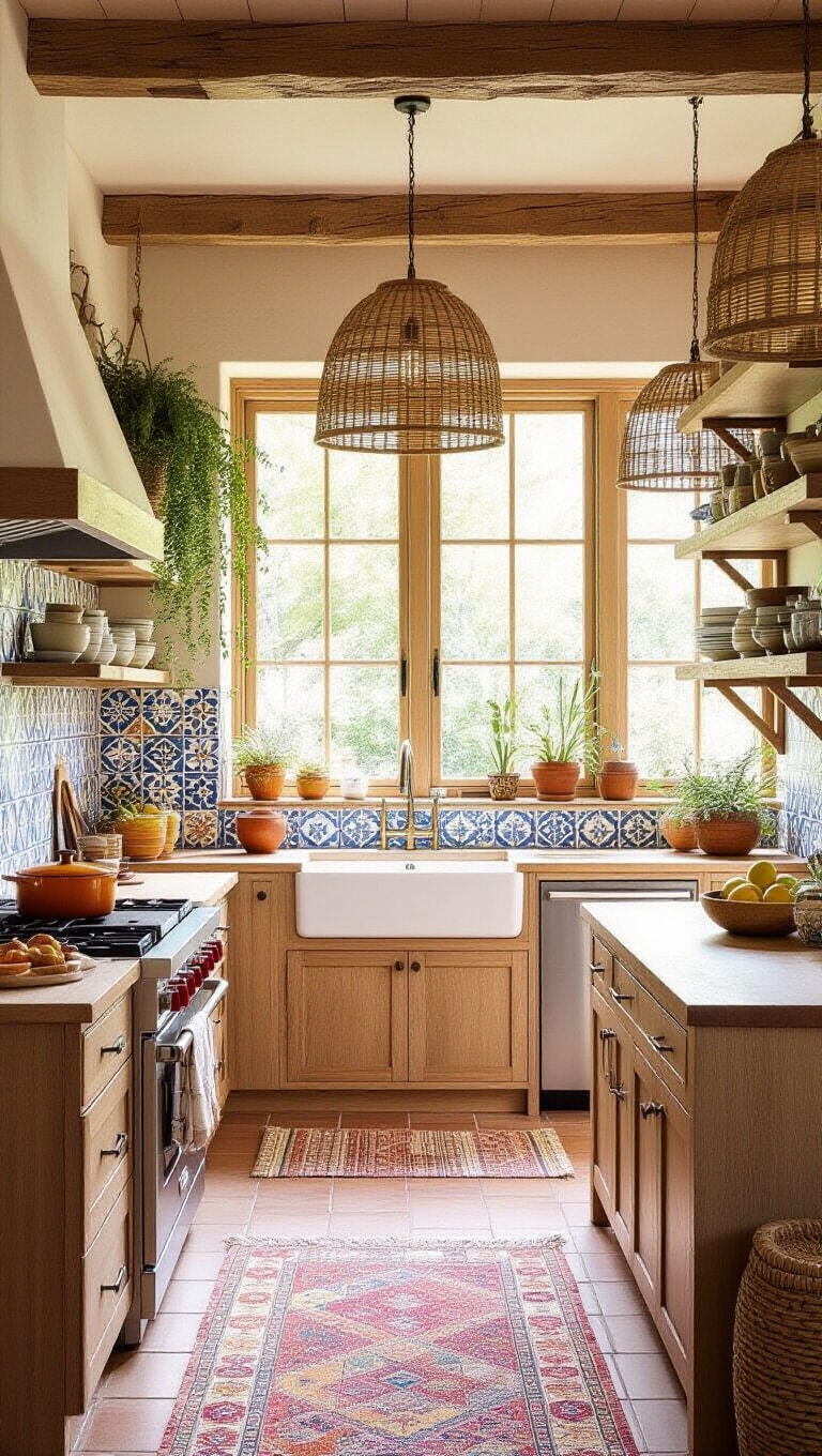 Bohemian Light Brown Eclectic Kitchen
