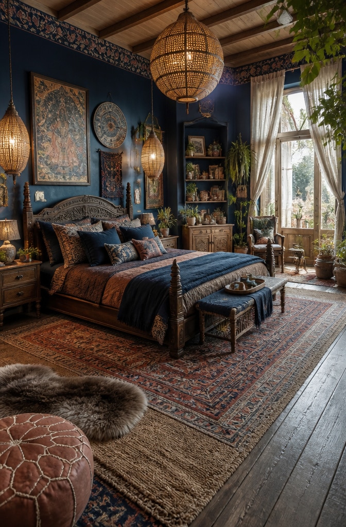 Bohemian Navy and Brown Eclectic Bedroom