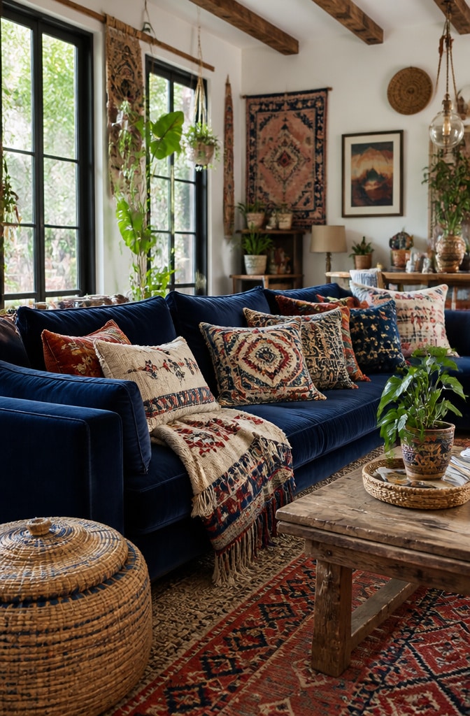 Bohemian Navy Blue Couch Living Room