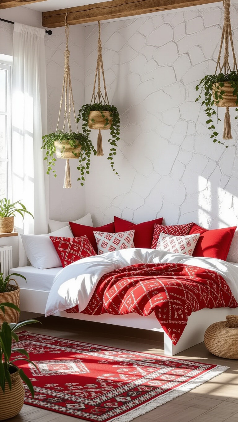 Bohemian Red and White Bedroom