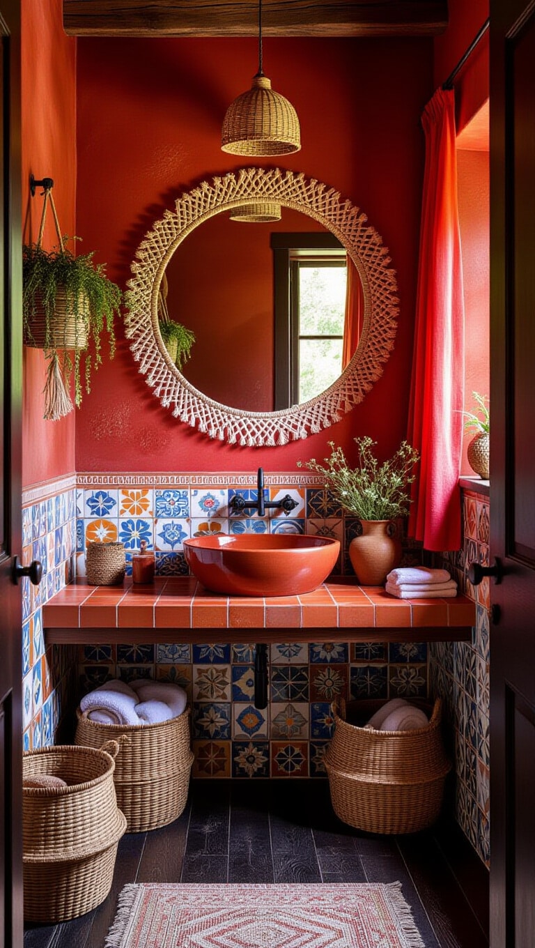 Bohemian Red Eclectic Bathroom
