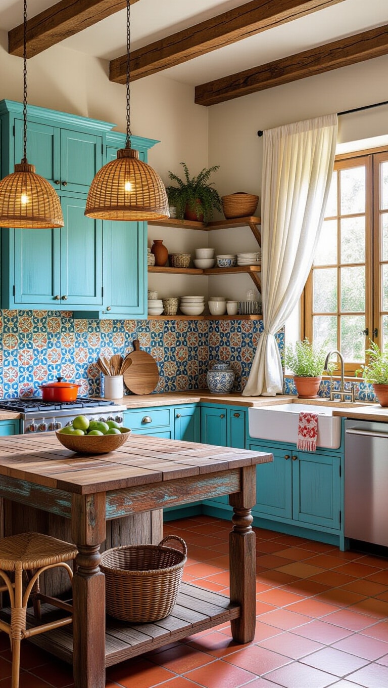 Bohemian Sky Blue Eclectic Kitchen