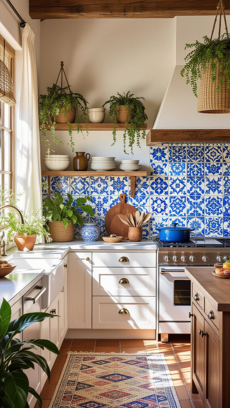 Bohemian Style Blue and White Kitchen