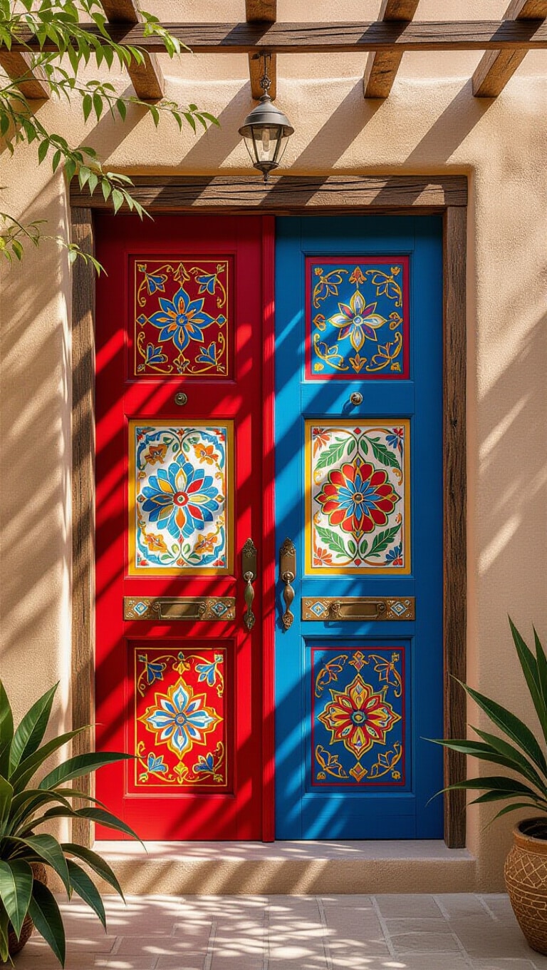 Bohemian Vibrant Painted Double Doors