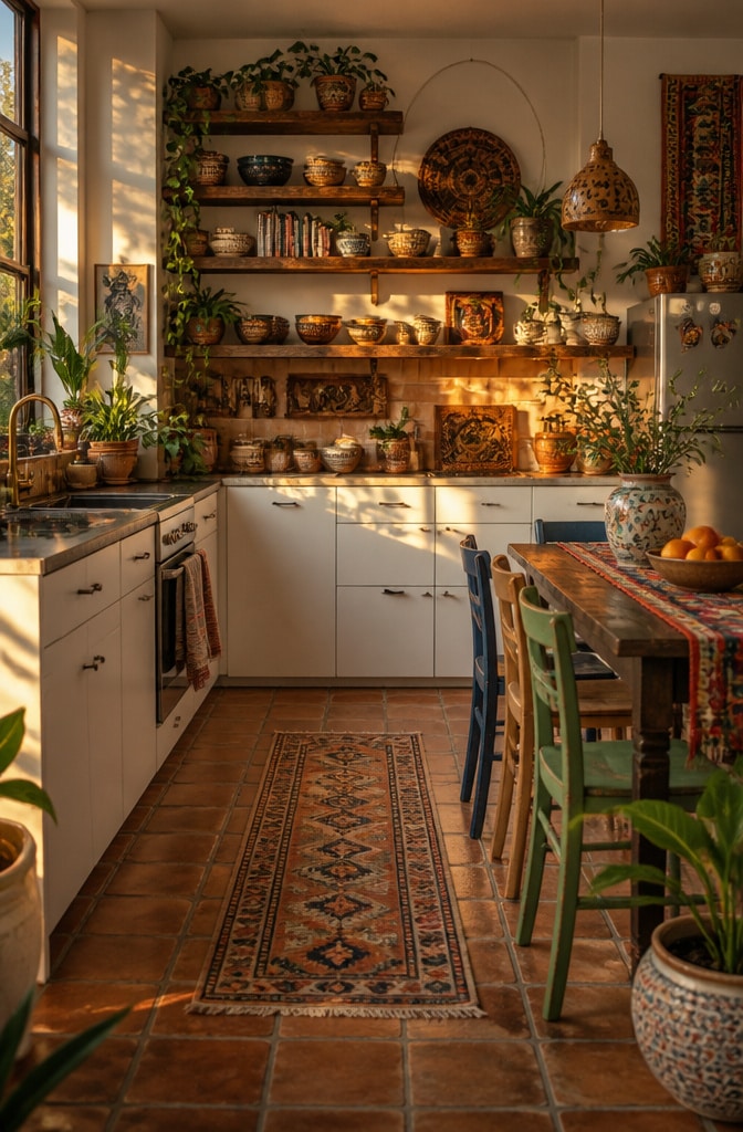 Bohemian White and Brown Eclectic Kitchen