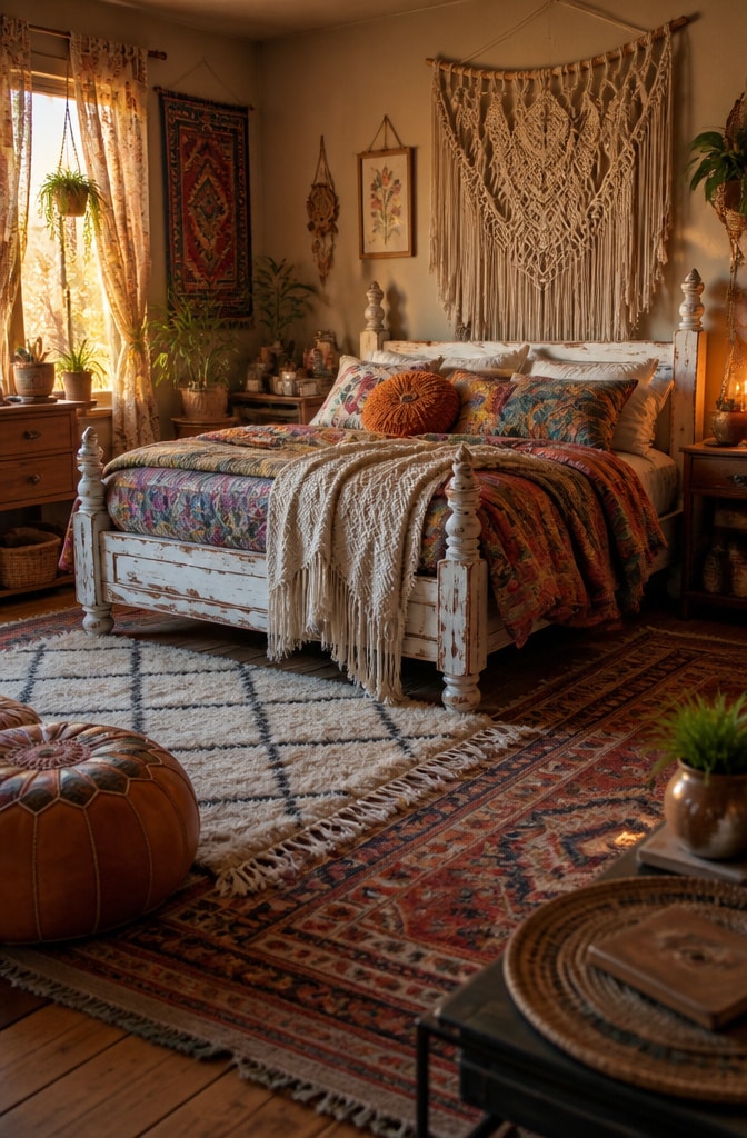 Bohemian White Bed Frame Bedroom